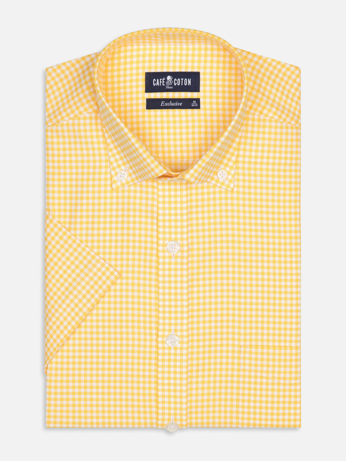 Anthony Kurzarmhemd in gelb Vichy   - Button down Kragen