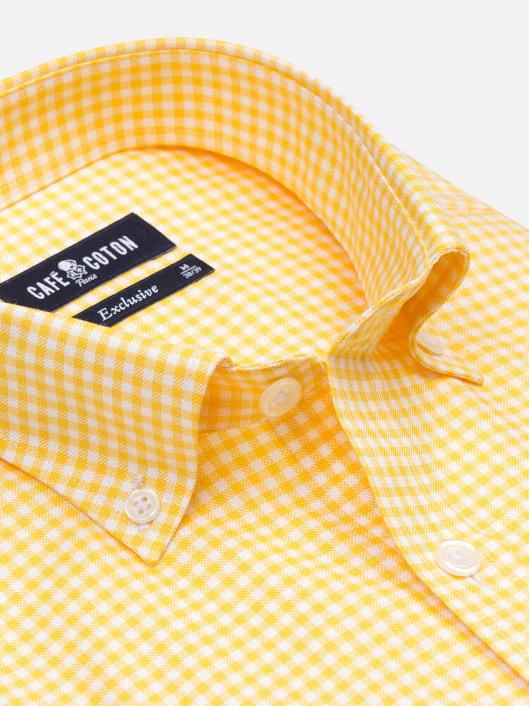 Anthony short sleeves shirt in yellow gingham   - Button down collar