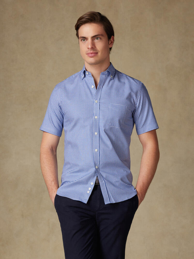 Chemise manches courtes Anthony en vichy marine - Col boutonné