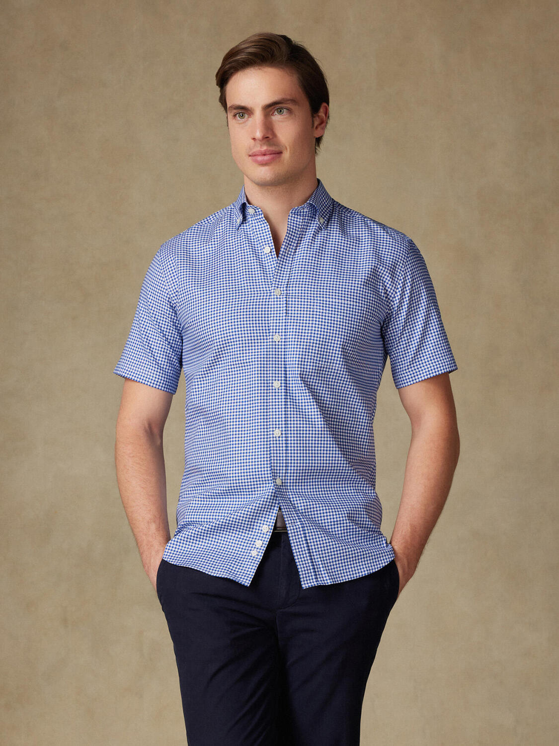 Chemise manches courtes Anthony en vichy marine - Col boutonné