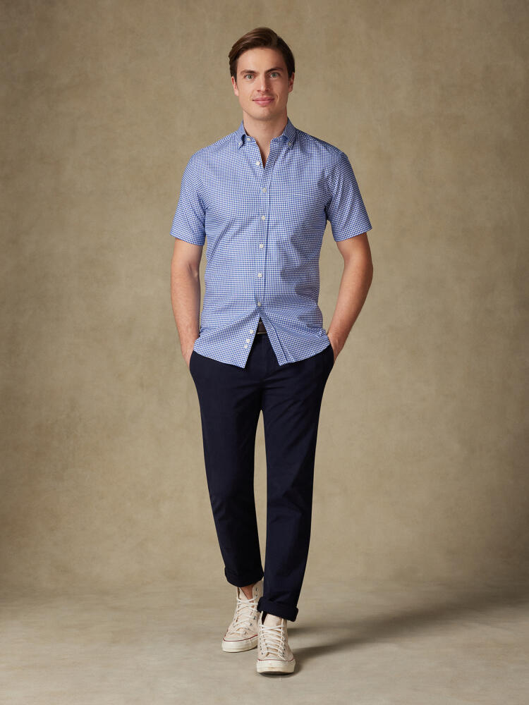 Chemise manches courtes Anthony en vichy marine - Col boutonné