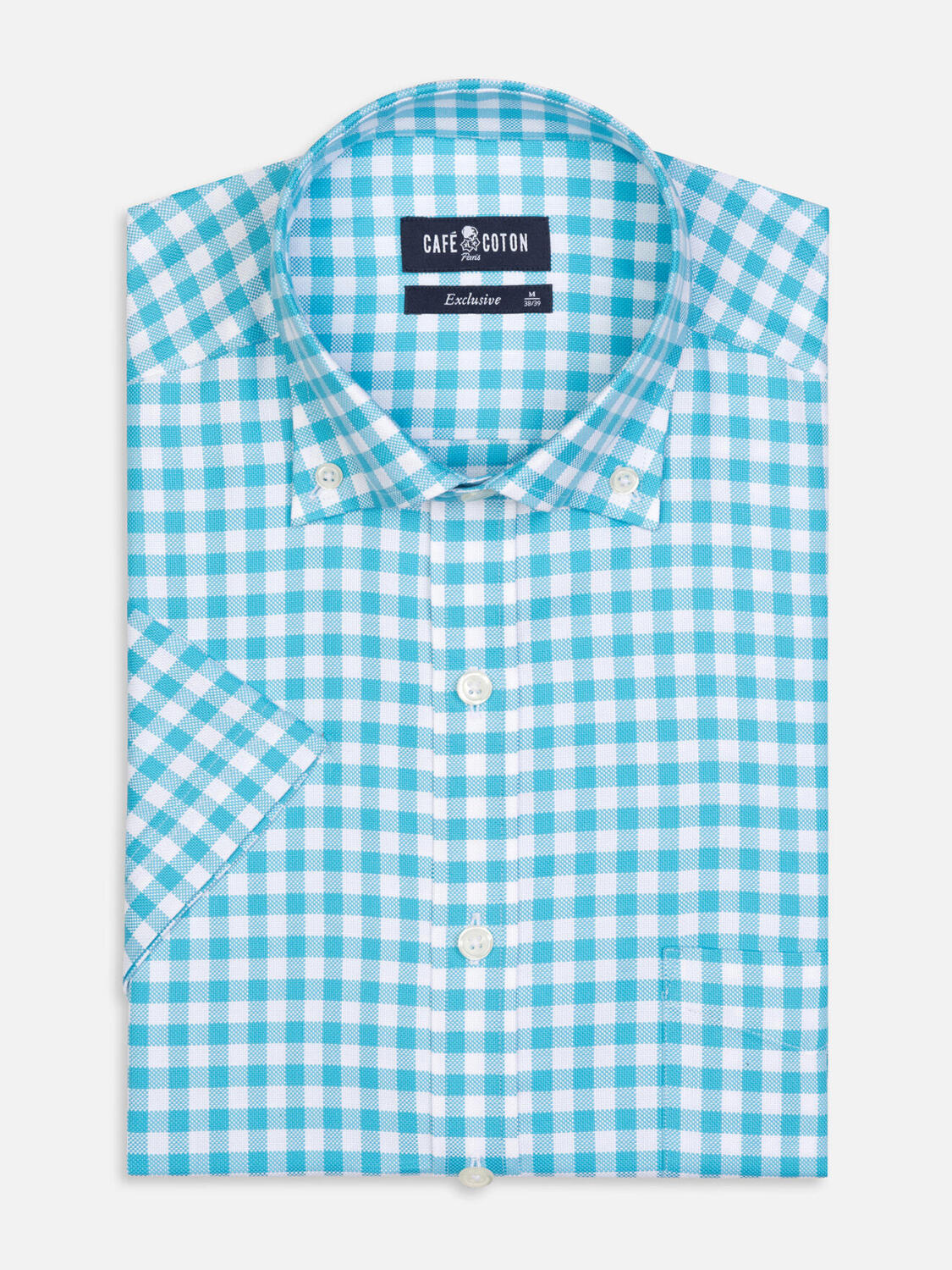 Ash turkoois geruit overhemd - Button-down kraag