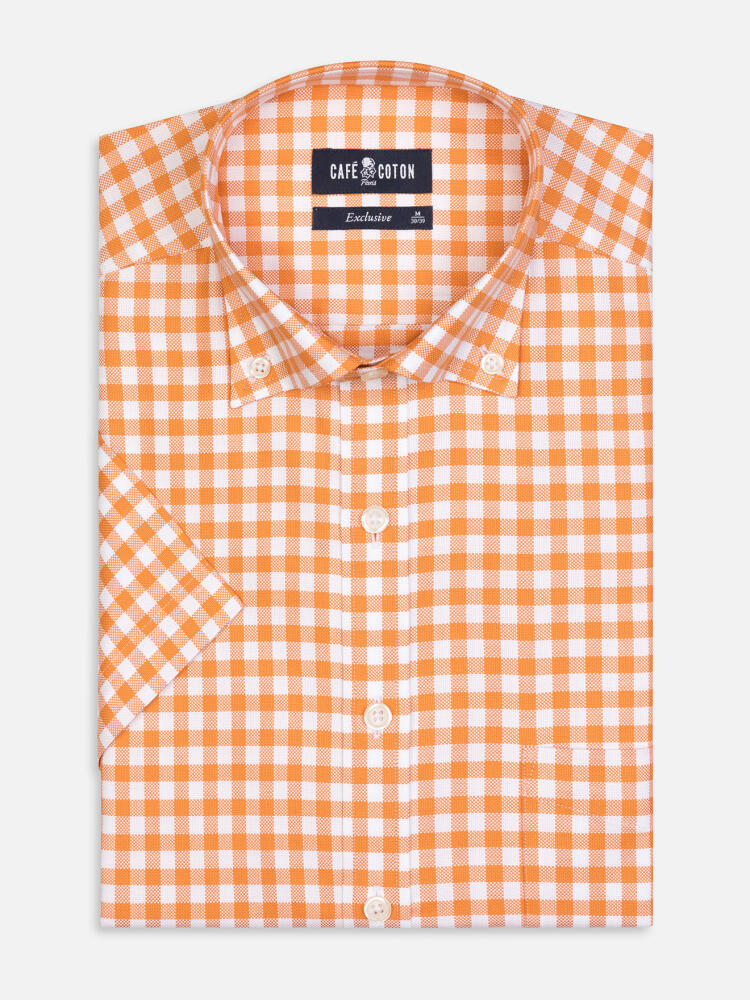 Chemise manches courtes Ash à carreaux orange - Col boutonné