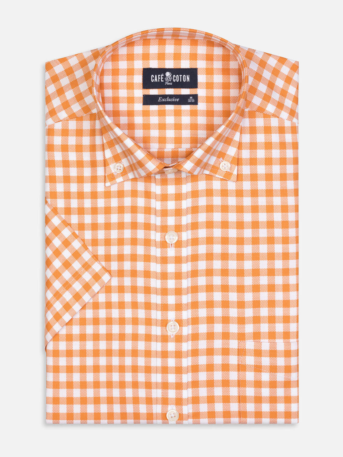 Camicia manica corta manica corta Ash a quadri arancione - Con buttoncini