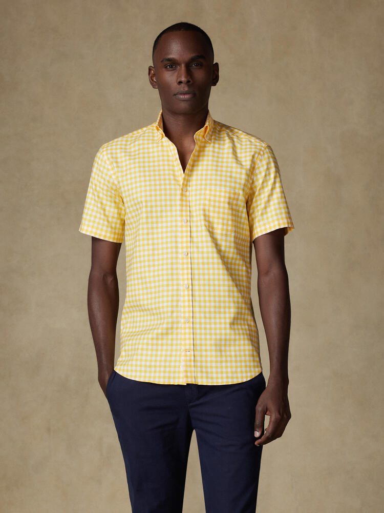 Chemise manches courtes Ash à carreaux jaune - Col boutonné