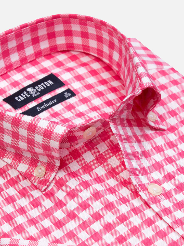 Chemise manches courtes Ash à carreaux fuchsia - Col boutonné