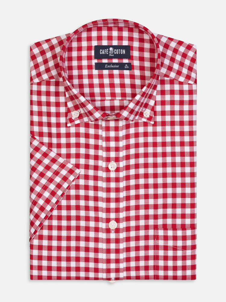 Chemise manches courtes Ash à carreaux rouges - Col boutonné