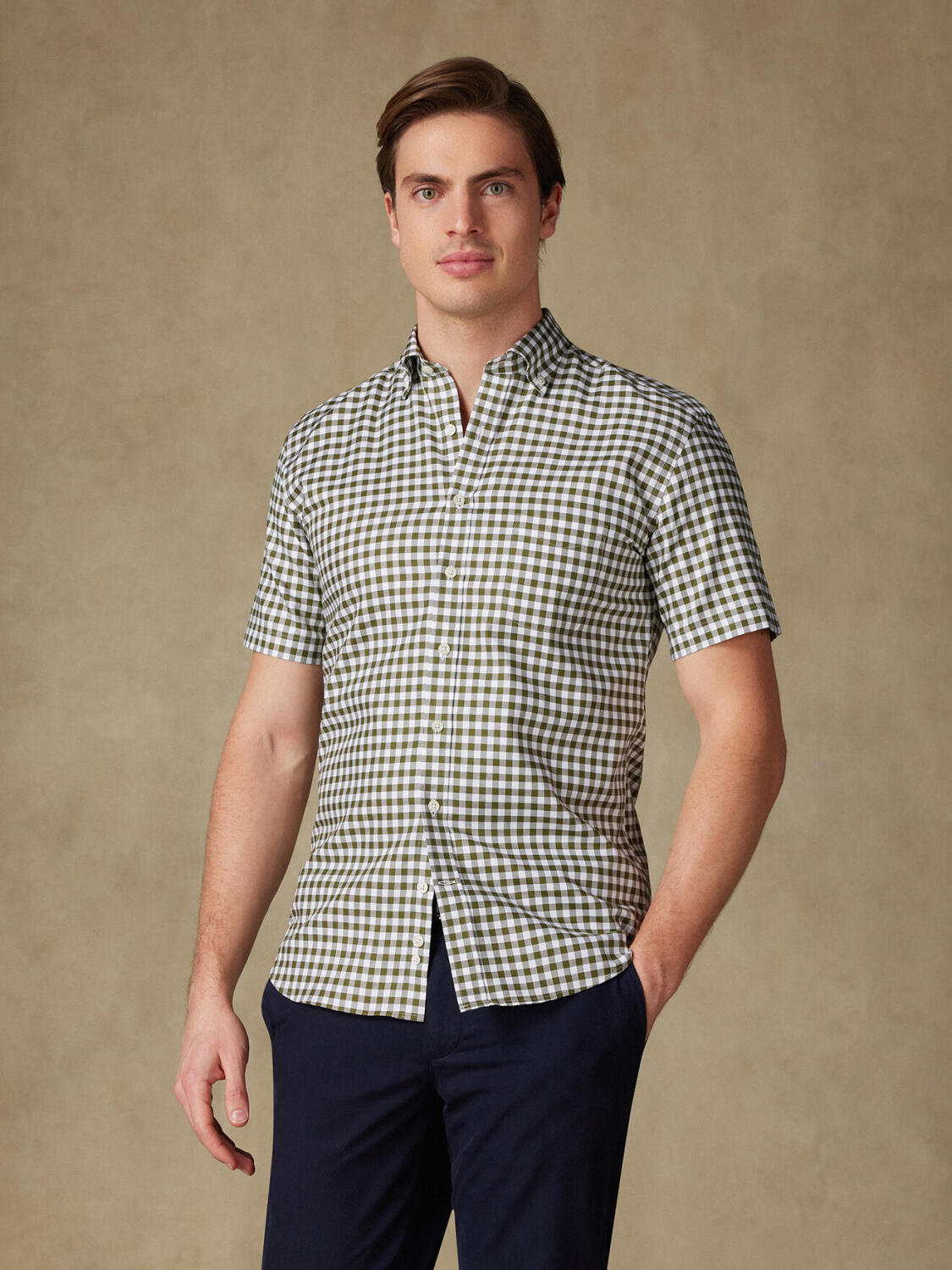 Ash kaki geruit overhemd - Button-down kraag