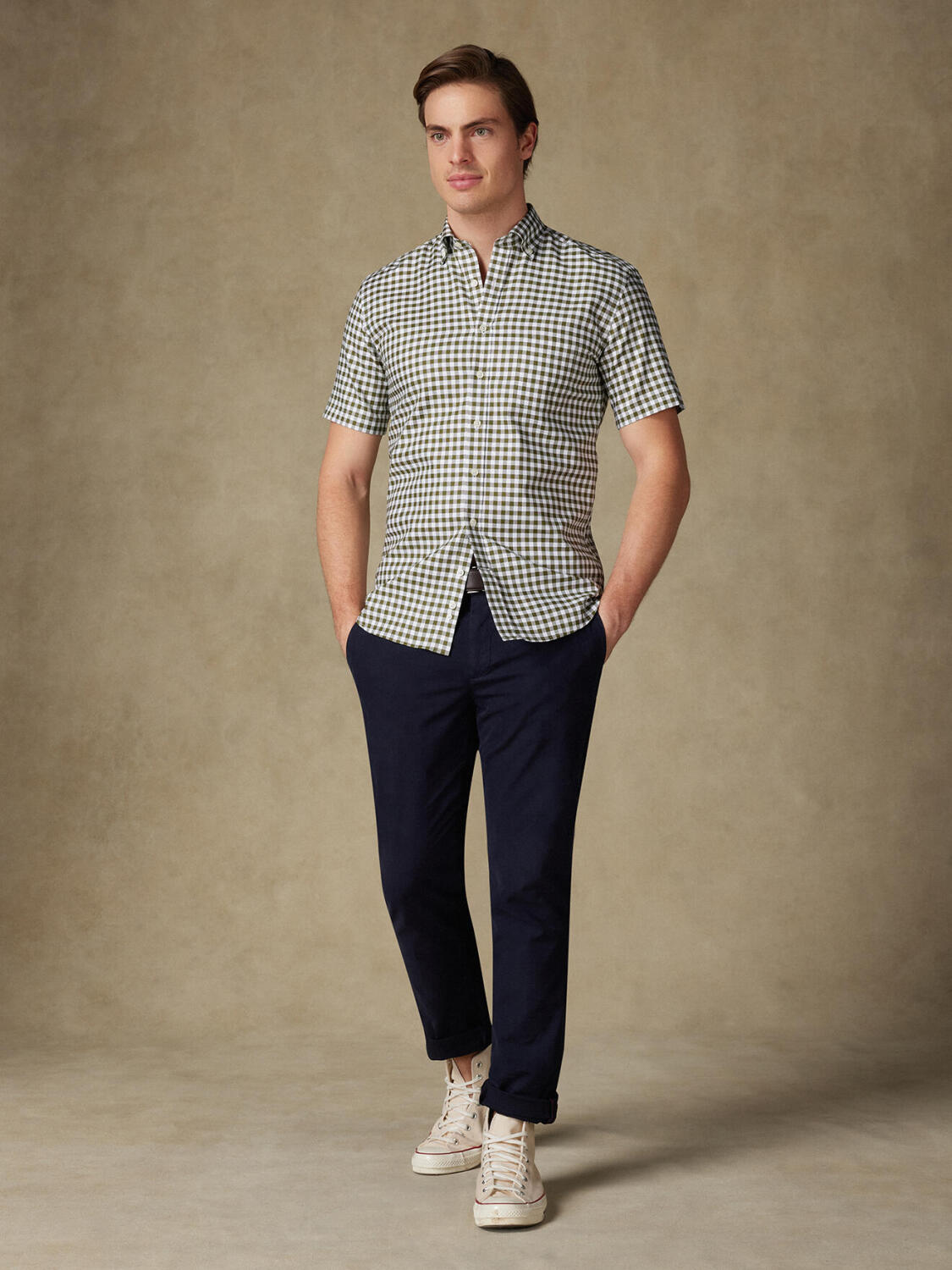 Ash kaki geruit overhemd - Button-down kraag