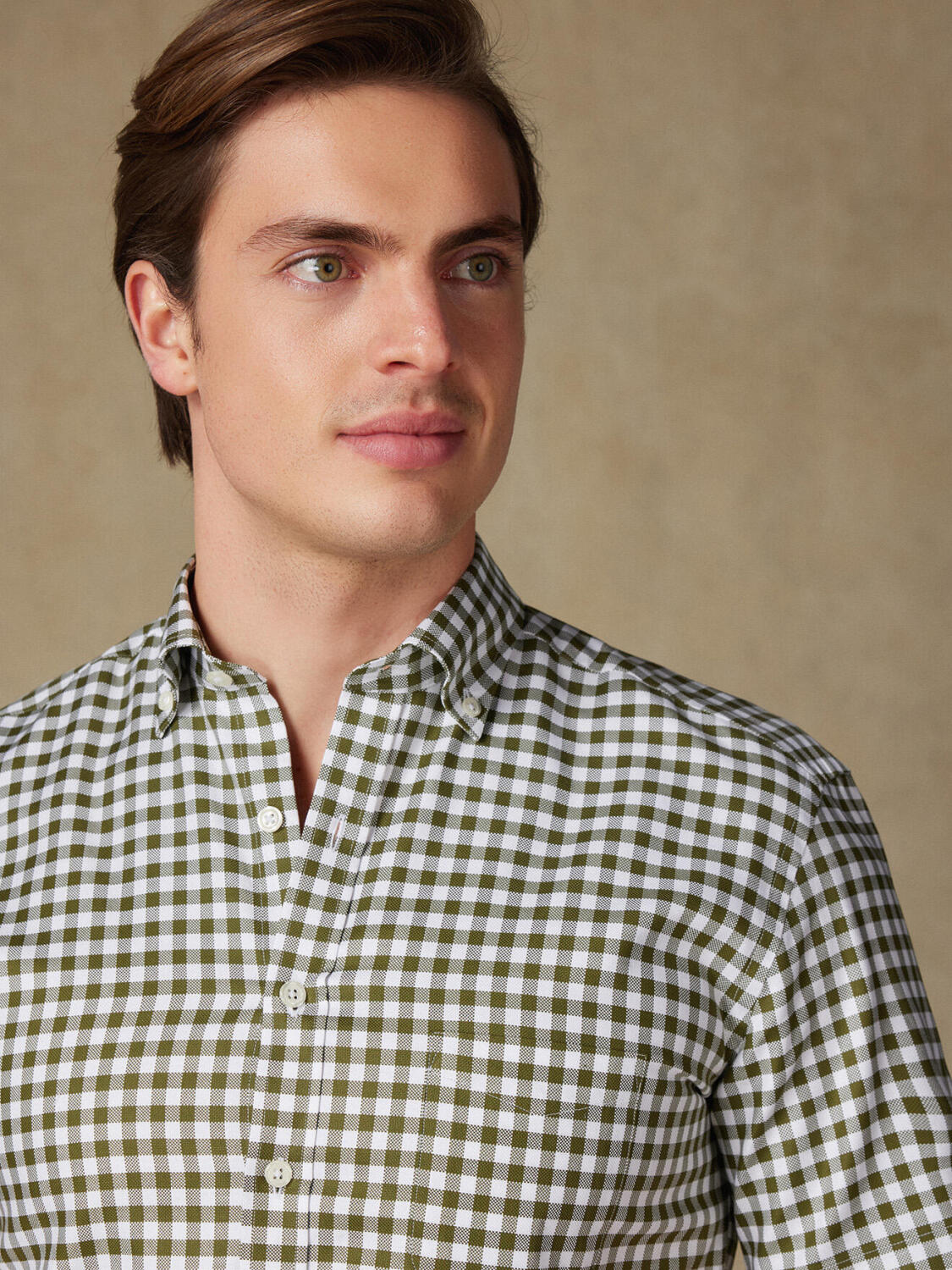 Ash kaki geruit overhemd - Button-down kraag