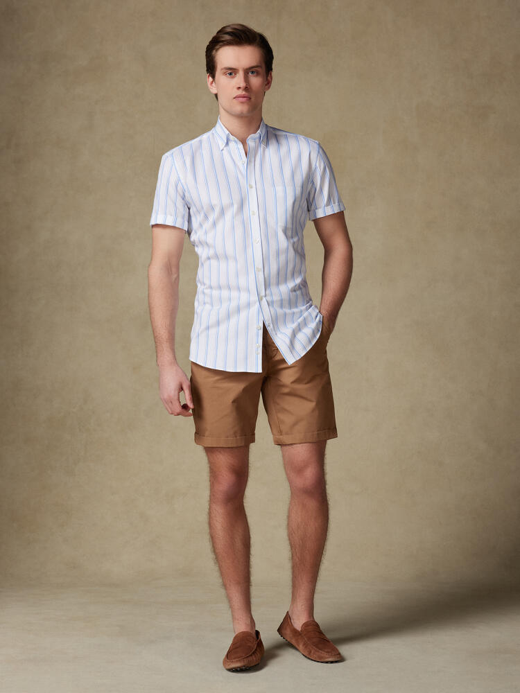 Chemise manches courtes Aurel &agrave; rayures ciel  - Col Boutonn&eacute;