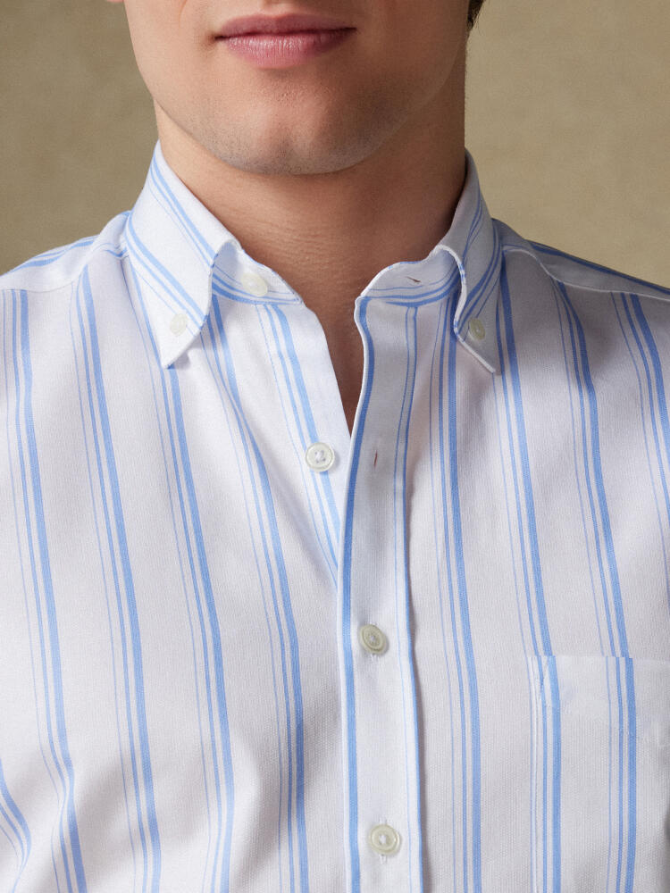 Chemise manches courtes Aurel &agrave; rayures ciel  - Col Boutonn&eacute;