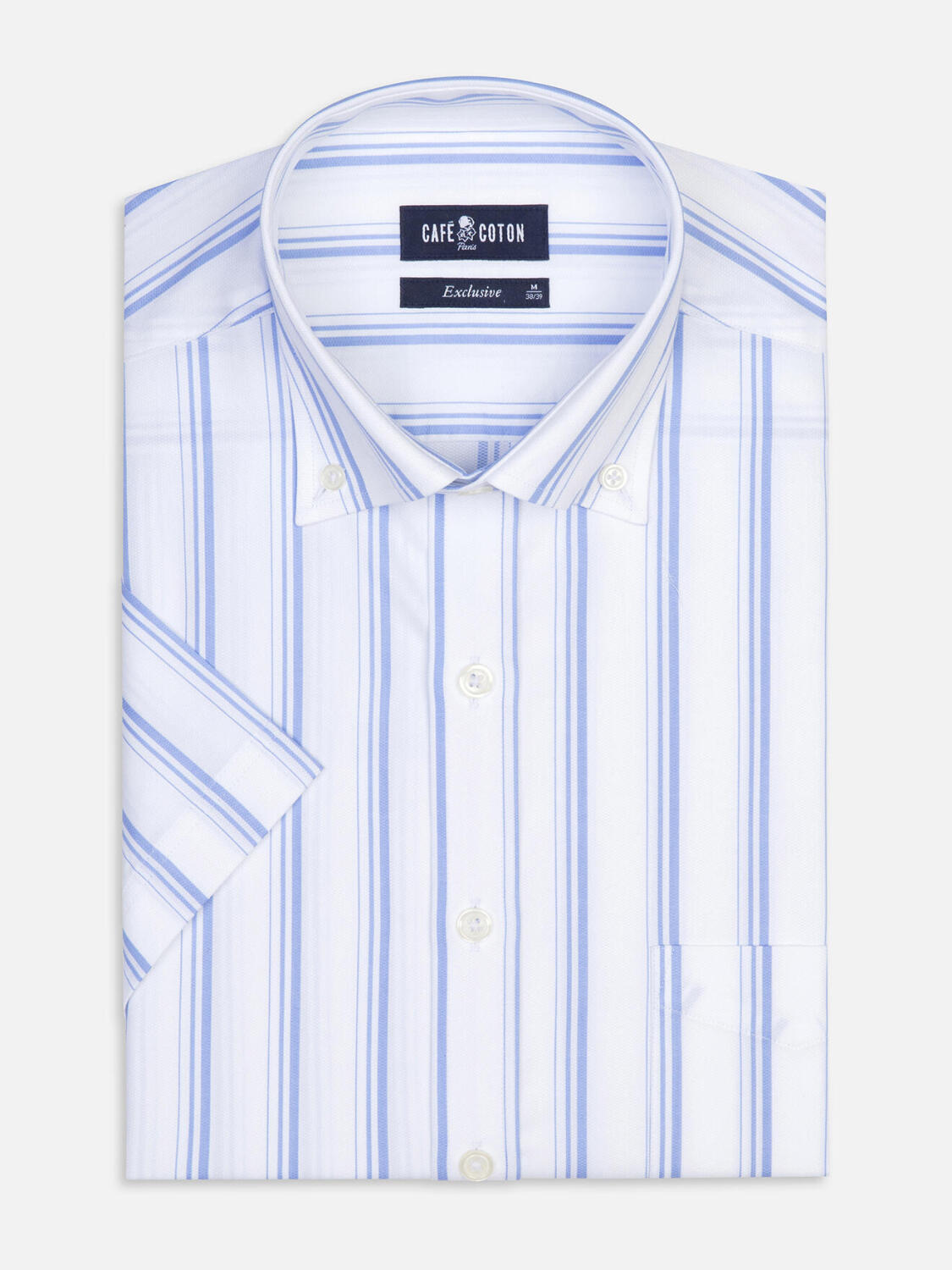 Aurel Kurzarmhemd mit himmelblau Streifen   - Button down Kragen