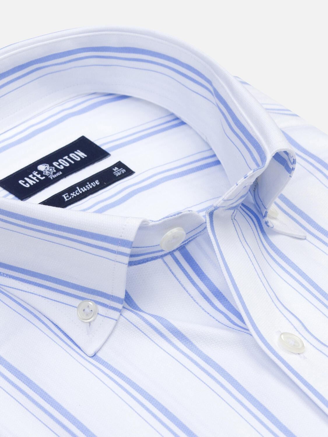 Aurel Kurzarmhemd mit himmelblau Streifen   - Button down Kragen