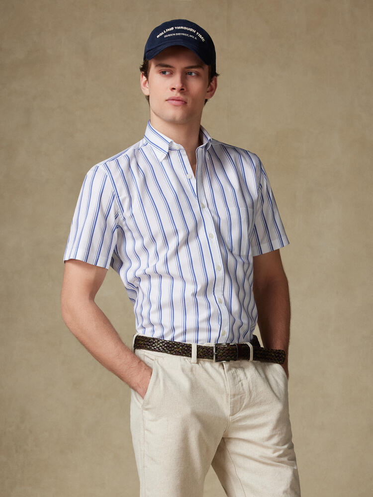 Aurel Kurzarmhemd mit navy blau Streifen   - Button down Kragen