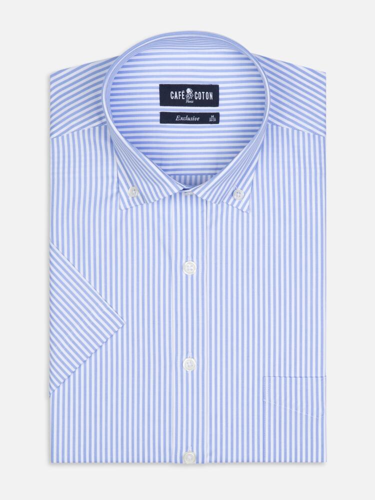 Barney sky blue stripe short sleeves shirt  - Buttoned collar