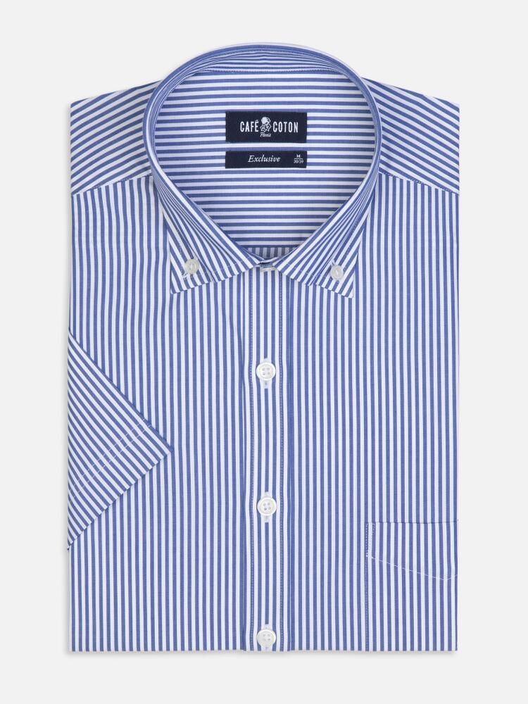 Barney navy striped short sleeves shirt  - Buttoned collar