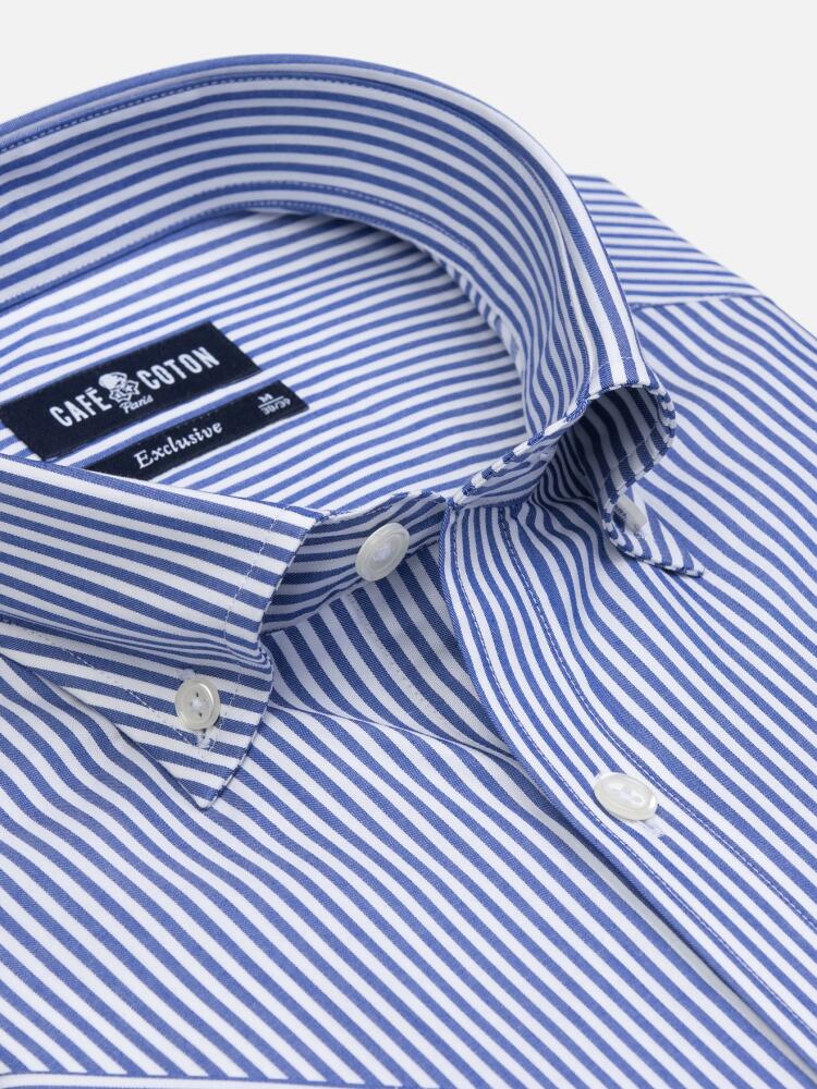 Barney navy striped short sleeves shirt  - Buttoned collar