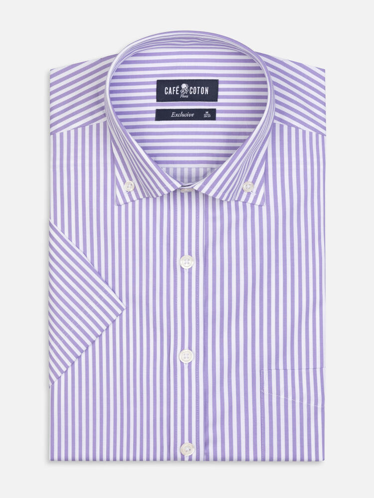 Chemise manches courtes Barry à rayures parme - Col boutonné