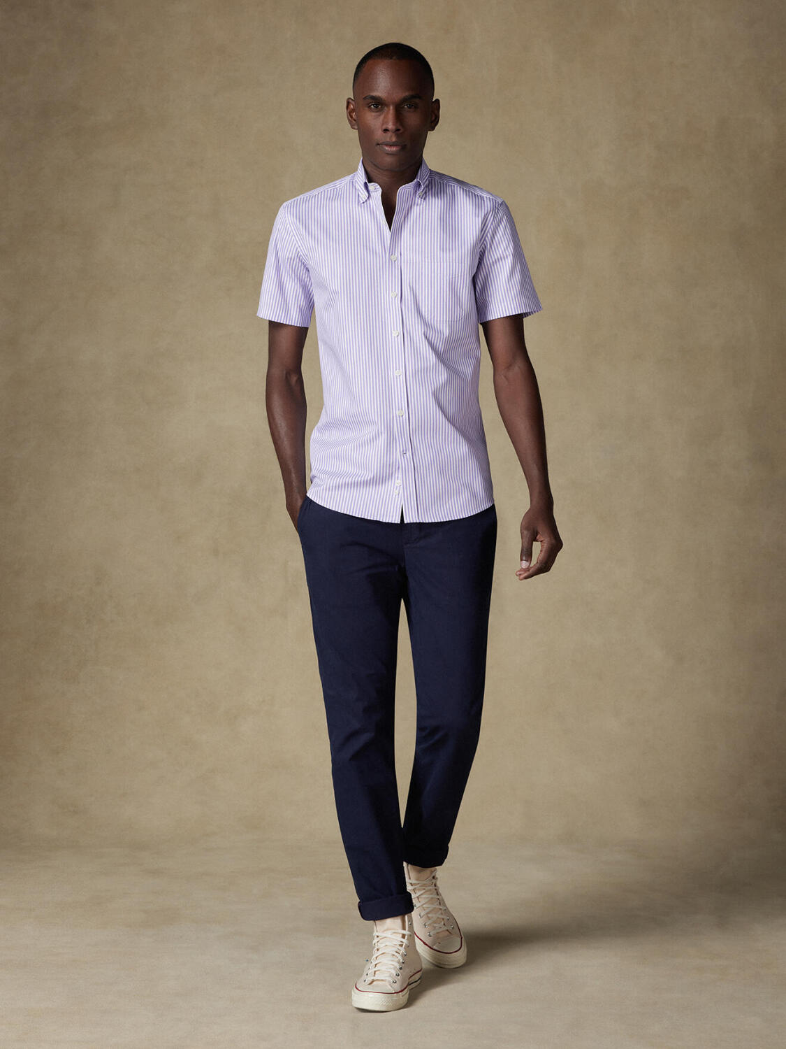 Barry lila gestreept overhemd - Button-down kraag