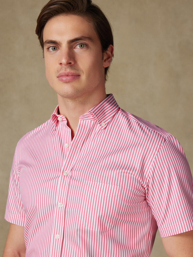 Chemise manches courtes Barry à rayures fuchsia - Col boutonné