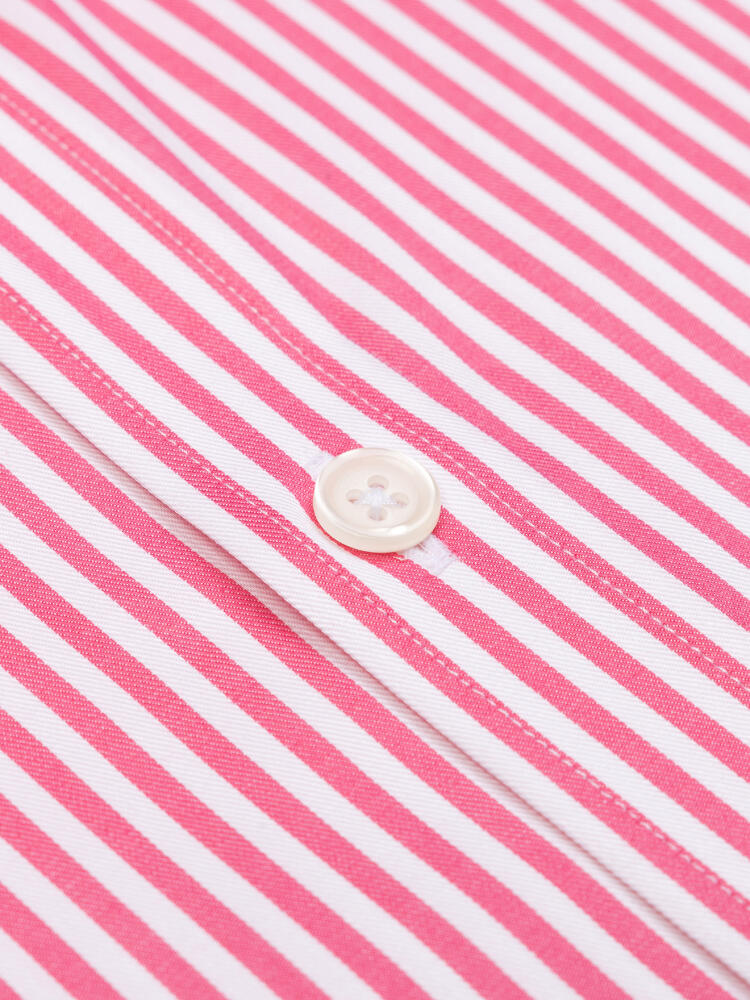 Buton down collar Barry stripe shortsleeves shirt - Fuchsia pink