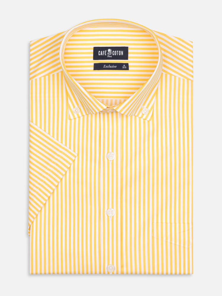 Kurzarmhemd Barry mit gelben Streifen - Button down kragen