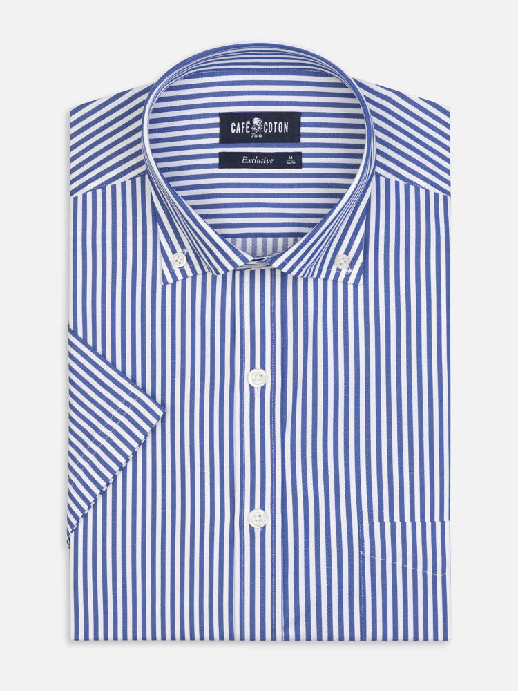 Buton down collar Barry stripe shortsleeves shirt - Navy