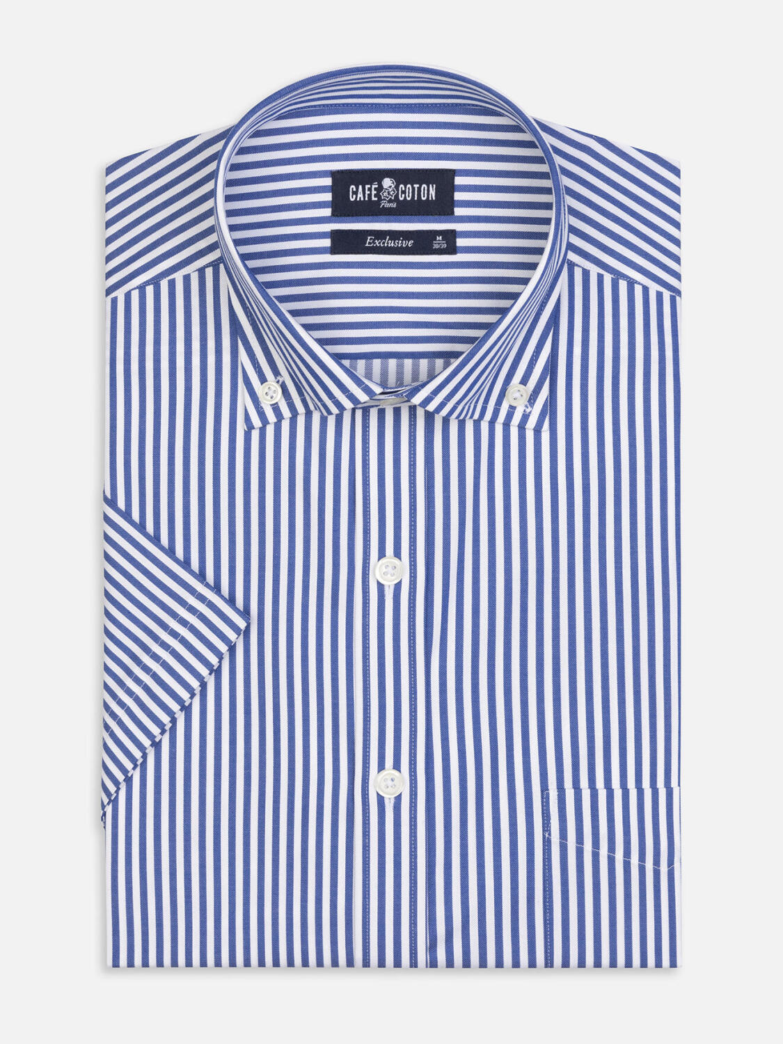 Camicia manica corta manica corta Barry a righe blu scuro - Con buttoncini