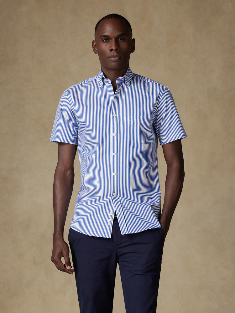 Kurzarmhemd Barry mit Streifen in Marine  - Button down kragen