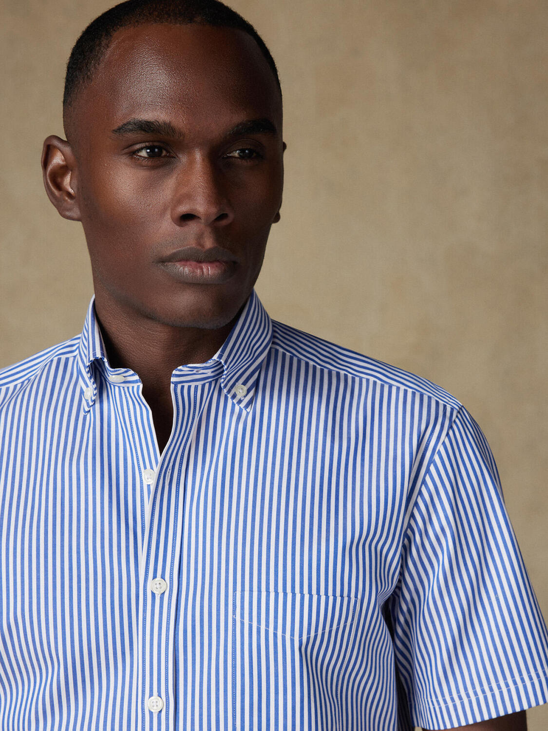 Camicia manica corta manica corta Barry a righe blu scuro - Con buttoncini