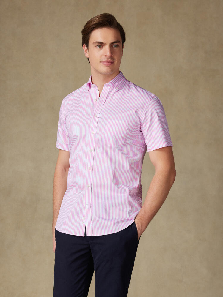 Kurzarmhemd Barry gestreift rosa - Button down kragen