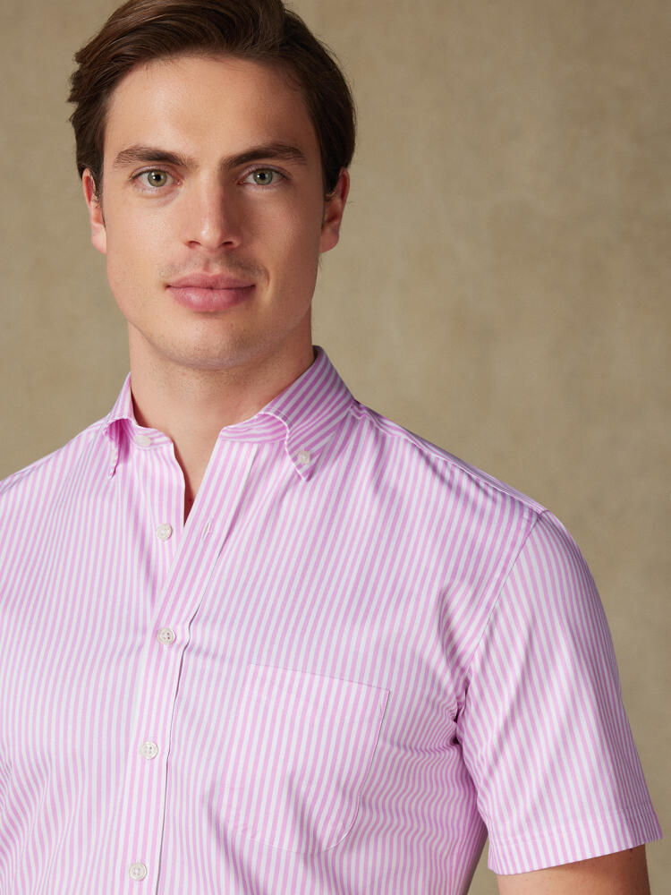 Kurzarmhemd Barry gestreift rosa - Button down kragen