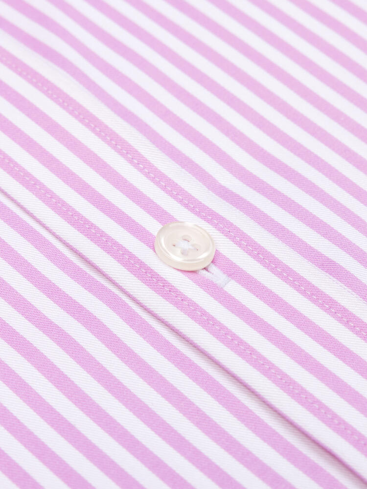 Chemise manches courtes Barry à rayures rose - Col boutonné