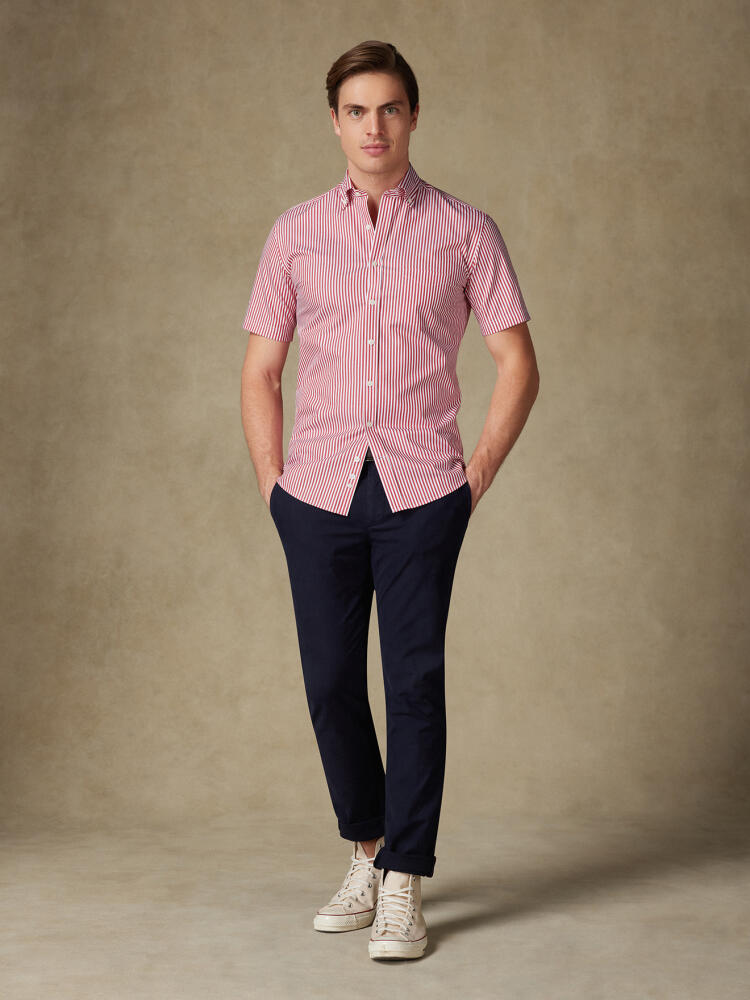 Kurzarmhemd Barry mit roten Streifen - Button down kragen