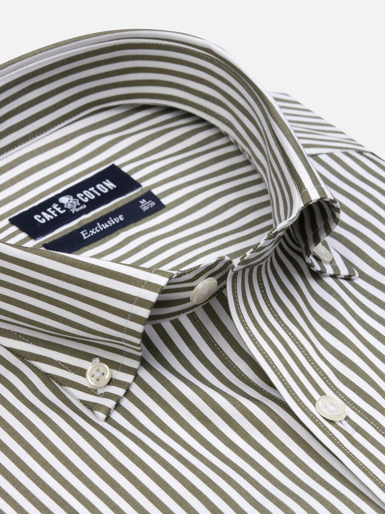 Buton down collar Barry stripe shortsleeves shirt - Kakhi