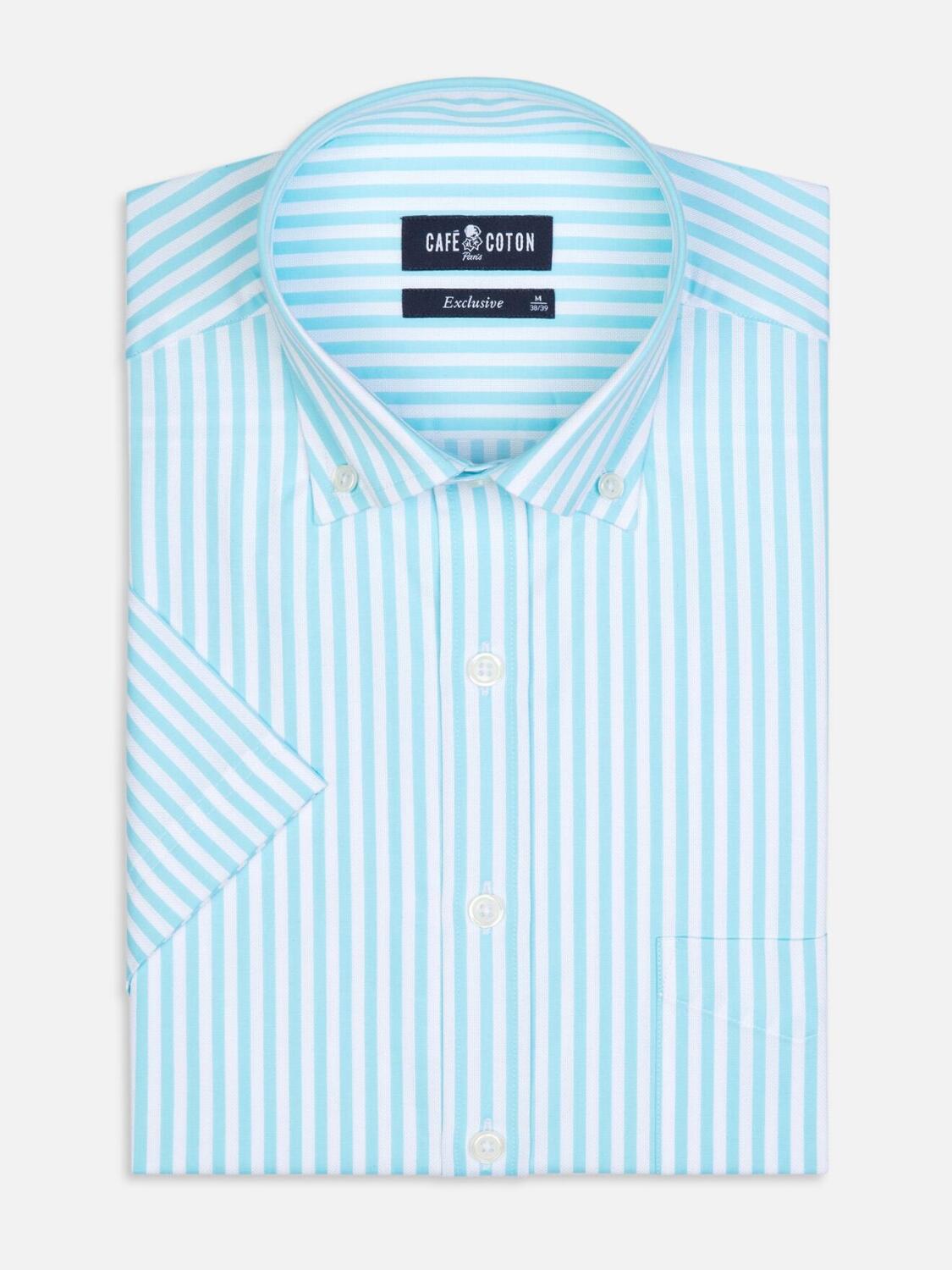 Benjy mint stripe short sleeves shirt  - Buttoned collar