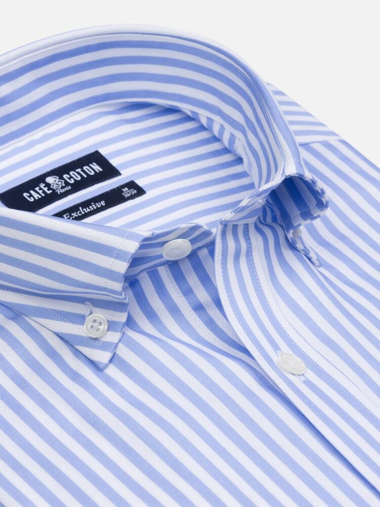 Camicia a maniche corte a righe celesti Benjy - Collo abbottonato