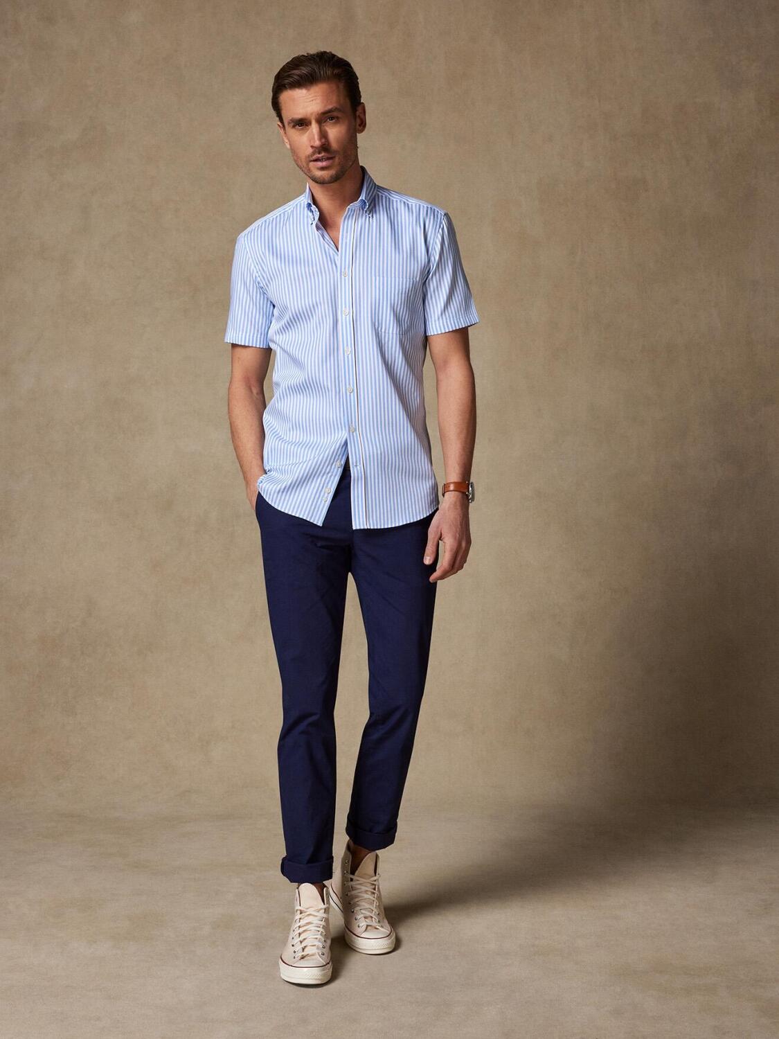 Chemise à manches courtes Benjy à rayures ciel - Col Boutonné