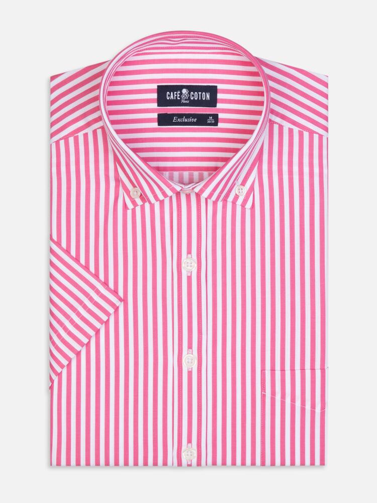 Camisa manga corta Benjy rayas rosas - Cuello abotonado