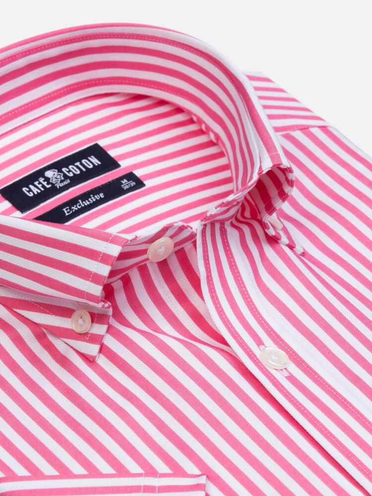 Benjy pink stripe short sleeves shirt  - Buttoned collar