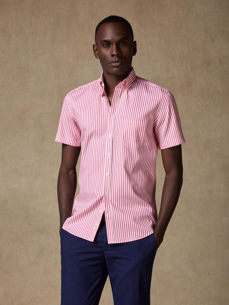 Chemise à manches courtes Benjy à rayures rose - Col Boutonné