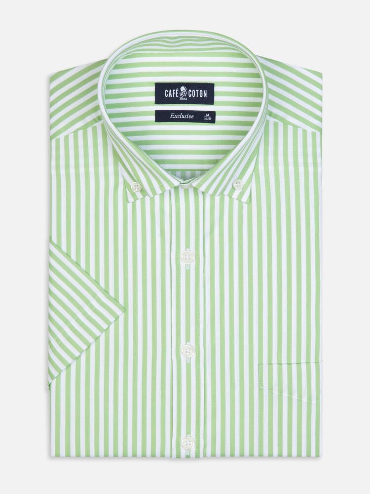 Camisa manga corta Benjy rayas verdes - Cuello abotonado