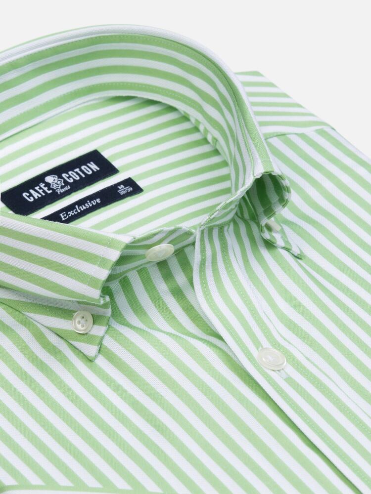 Benjy green stripe short sleeves shirt  - Buttoned collar