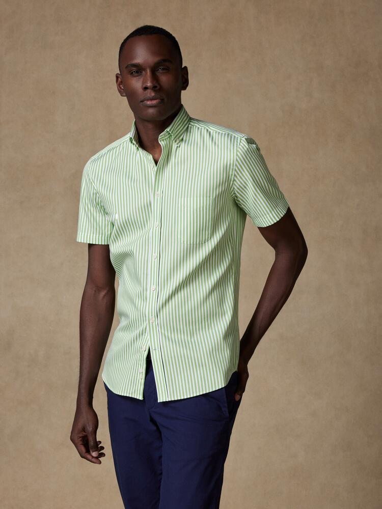 Benjy green stripe short sleeves shirt  - Buttoned collar