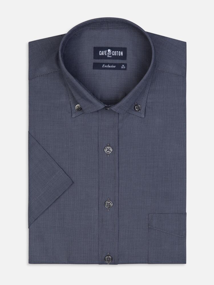 Bob antraciet micro-oxford overhemd met korte mouwen - Button-down kraag