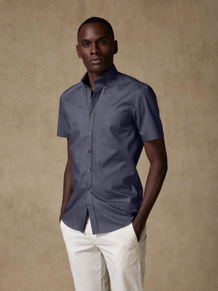 Bob antraciet micro-oxford overhemd met korte mouwen - Button-down kraag