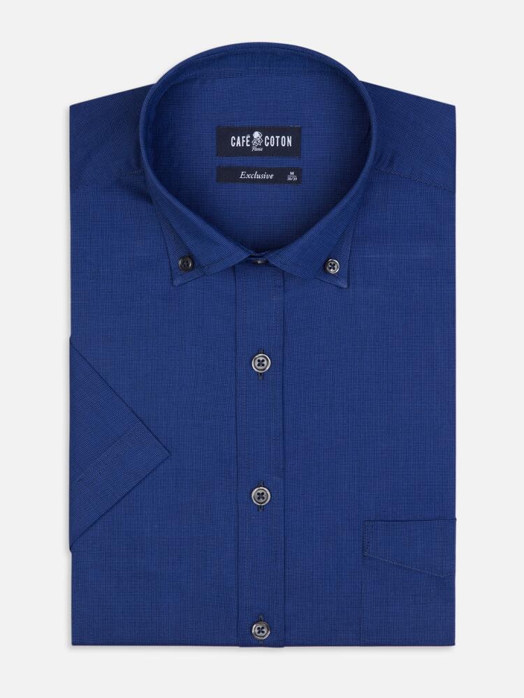 Bob overhemd met korte mouwen in blauw micro-oxford - Button-down kraag