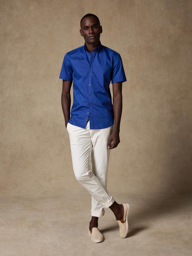 Bob overhemd met korte mouwen in blauw micro-oxford - Button-down kraag