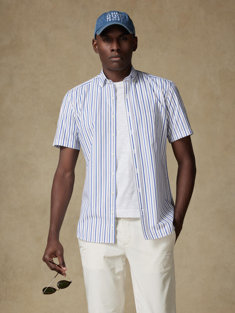 Overhemd met korte mouwen Brent met strepen marineblauw - Button-down kraag